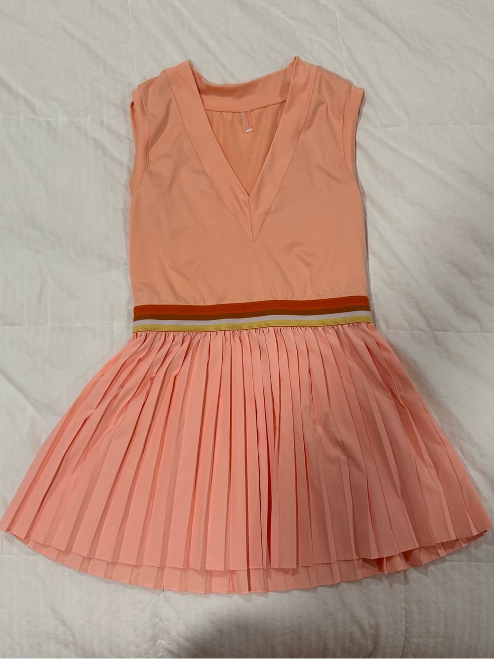 FP Movement by Free People Peach Pleated Sleeveless Dress with Striped Waistband
